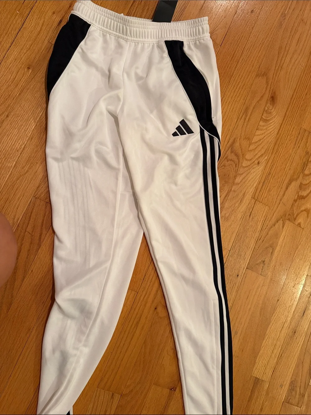 adidas White Track Joggers with Black Side Stripes